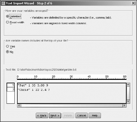 Specify whether the fields are delimited and whether the variable names are included.