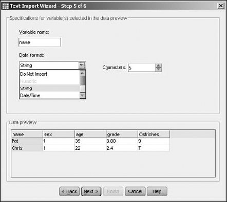 Name your variables and select their data types.