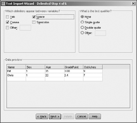 Specifying delimiters and quote characters.