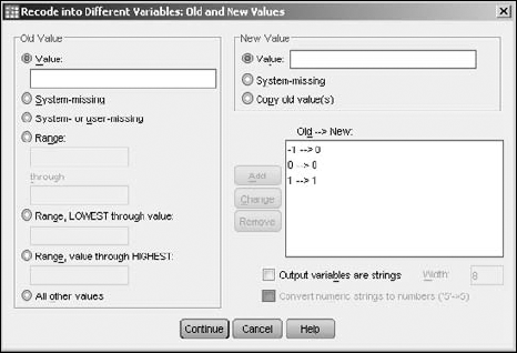 All possible values recoded for a new variable.