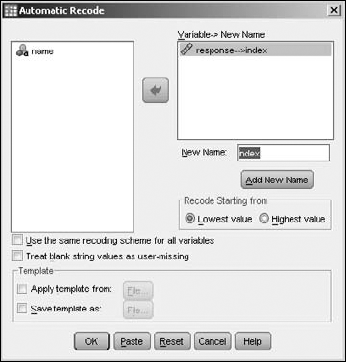 The dialog box for automatic recoding.