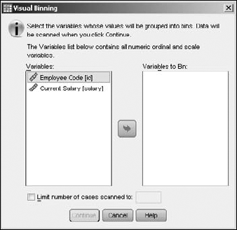 Select the name of the variable to be binned.