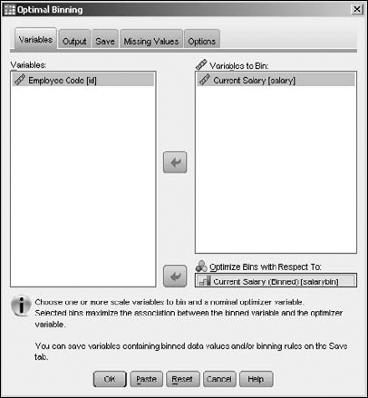 Select the bin variable and the optimizing variable.