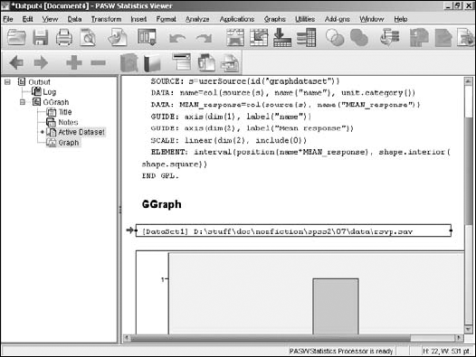 A SPSS Viewer window displaying text and graphics with some objects selected.