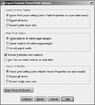 The options for producing PowerPoint slides.