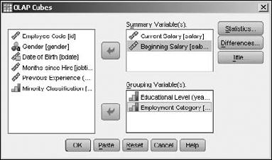 Choosing proper variables enables the Statistics and OK buttons.