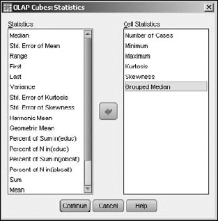 Selecting the kinds of statistics to display in the table.