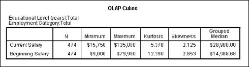 One layer of a multilayered table displaying the statistics for the total.