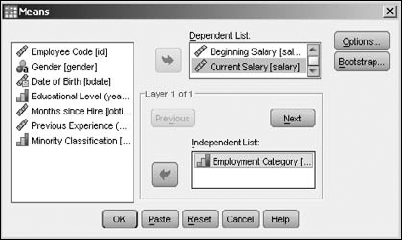 Choosing the variables that will generate the table.