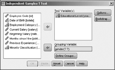 Test to compare the means of two variables.