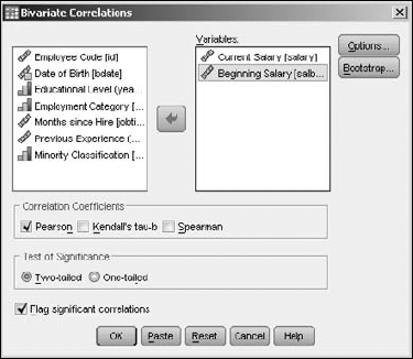 Select variables to be compared by moving them to the right.