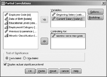 Select the variables to correlate and the variable to control the correlation.