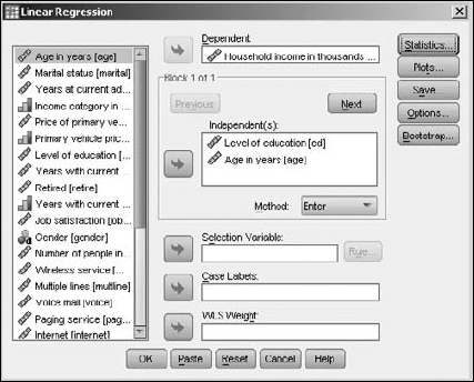 Select the variable to be predicted and the independent variables that affect it.