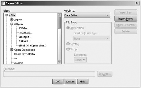 The dialog box to add and delete menu selections.