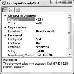 The PropertyGrid control displays an object's properties.