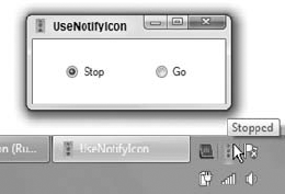 An application can use a NotifyIcon control to display status icons in the system tray.
