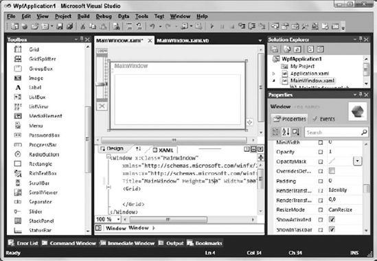 The IDE looks almost the same for Windows Forms and WPF applications.