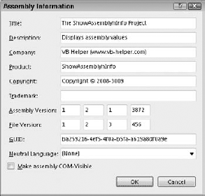 The Assembly Information dialog box lets you define basic project information such as title, copyright, and version number.