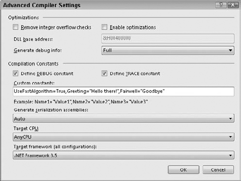 Use the Advanced Compiler Settings dialog box to define compilation constants.
