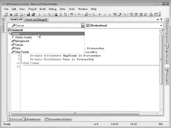 Visual Basic creates a drop-down entry for variables declared WithEvents.