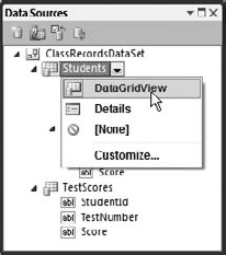 Use the drop-dwon in the Data Source window to give a table a different display style.
