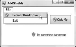 The AddShields program adds UAC shields to Button, PictureBox, and menu item.