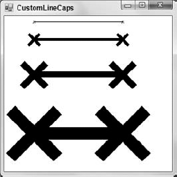 This program uses a CustomLineCap that draws an X at the end of lines.