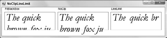 The FitBlackBox, NoClip, and LineLimit flags change how a StringFormat object handles the text's last displayed line.