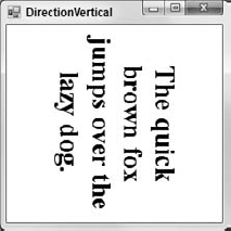 Setting the StringFormat object's FormatFlags property to DirectionVertical produces vertical text.