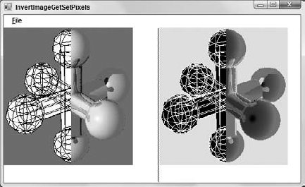 This program uses GetPixel and SetPixel to invert an image's pixel values.