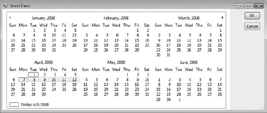 Program UseMonthCalendarInDialog displays several months at a time.