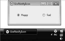 The NotifyIcon component displays an icon in the system tray.