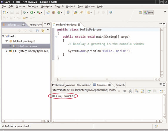 Running the HelloPrinter Program in an Integrated Development Environment