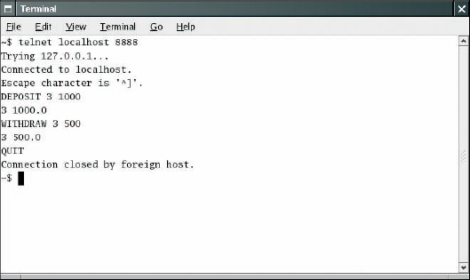 Using the Telnet Program to Connect to the Bank Server