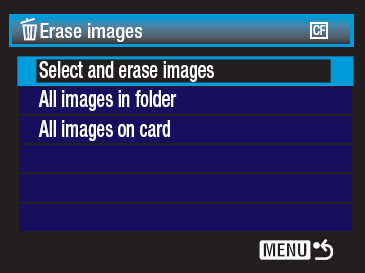 Choosing the Select and erase images option enables you to mark multiple images to erase as a group.