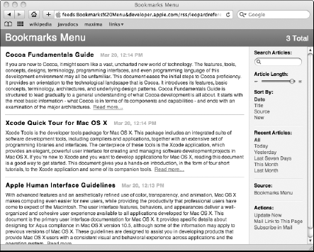 Built-in RSS reader of the Reference Library