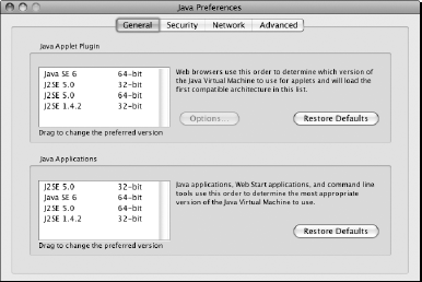 Java general preferences in Java Preferences application