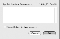 Applet options dialog box