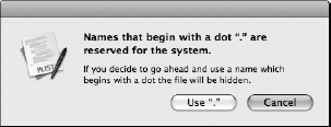 Warning in Save dialog box about dot folders