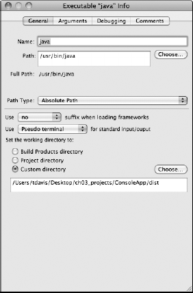 General tab in Executable configuration