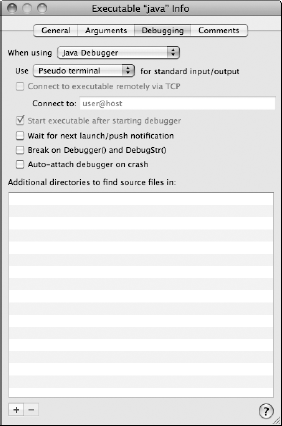 Debugging tab in Executable configuration