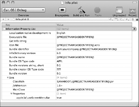 The file info.plist contains the properties for this project.