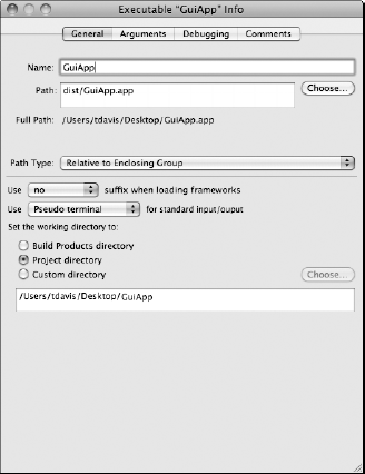 General tab in GuiApp Executable configuration