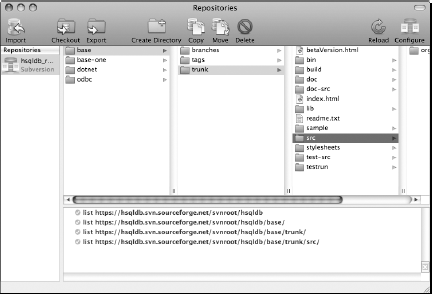 Repositories window with base/trunk/src selected