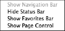 Status bar, favorites bar, and page control menu