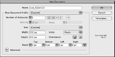 Custom Web document in New Document dialog box