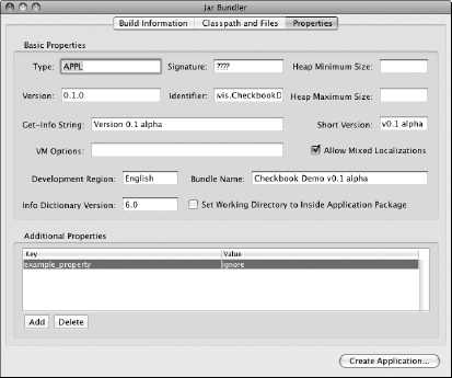 Jar Bundler's Properties tab