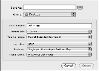 Disk Utility disk image creation dialog box