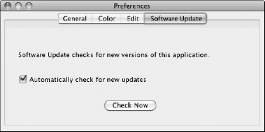 Preferences window containing Software Update tab