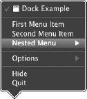 Modified Dock menu from DockExample class execution